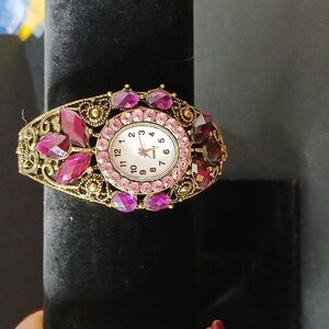 Purple Rhinestone floral vintage cuff watch